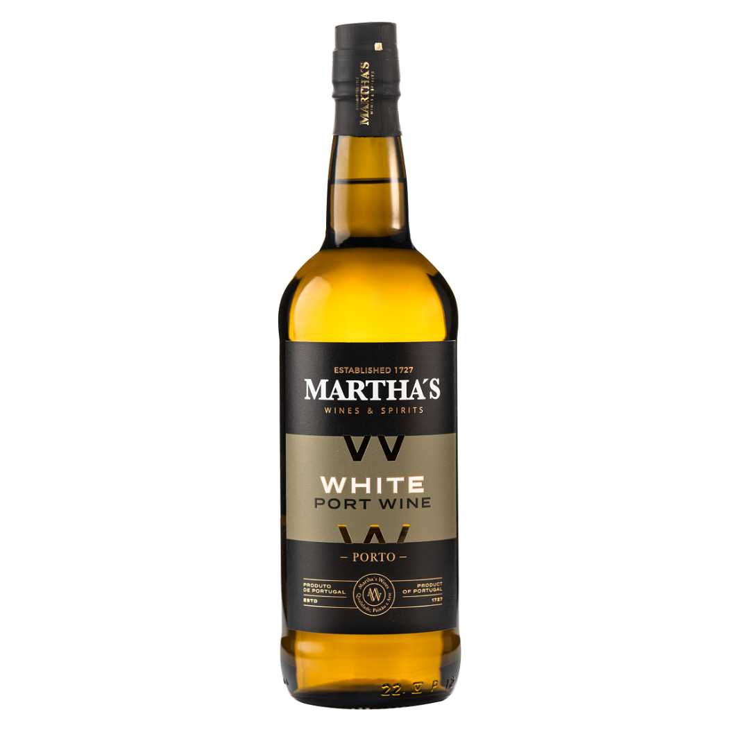 Martha's White Port Wine bottle on a white background