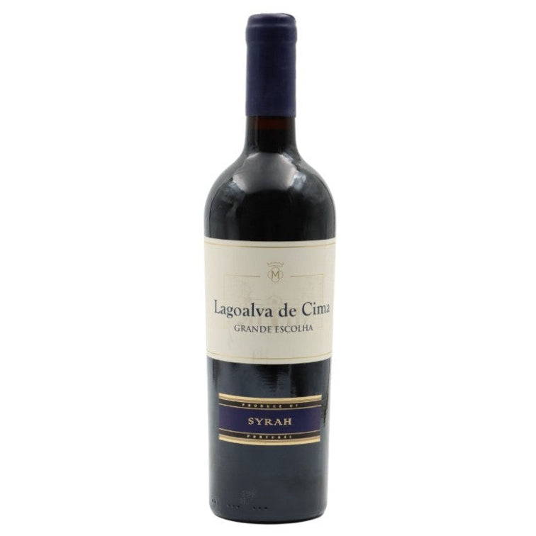 Red wine bottle with a visible label on a white background