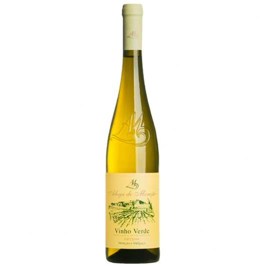 Wine bottle with a yellow label on a white background